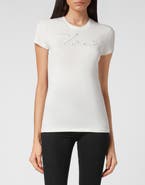 PHILIPP PLEIN Satin T-Shirt Round Neck Ss Embroidery Signature Women