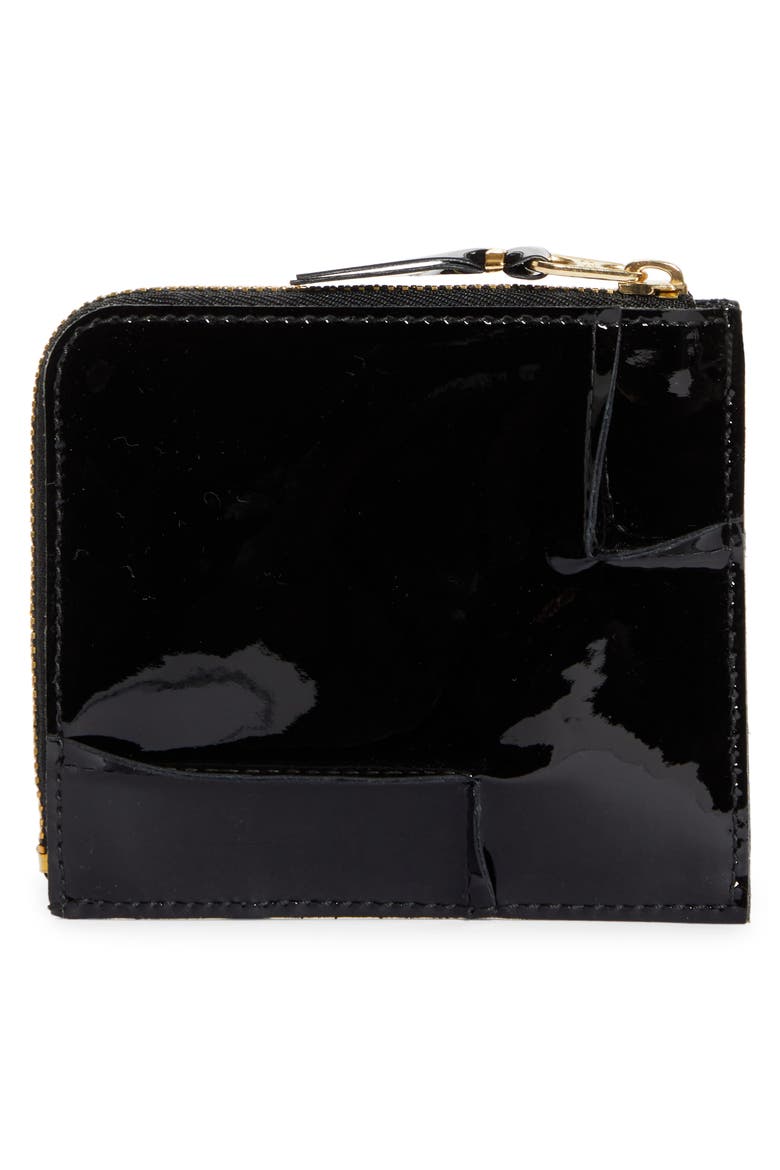 Patent Leather Half Zip Wallet, Alternate, color, BLACK
