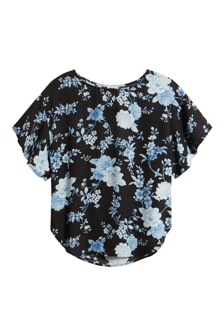 Floral Flutter Sleeve T-Shirt, Alternate, color, ANNE BLACK MULTI