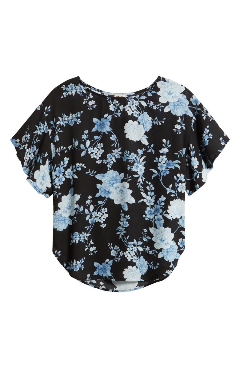Anne Klein Floral Flutter Sleeve T-Shirt, Main, color, Anne Black Multi