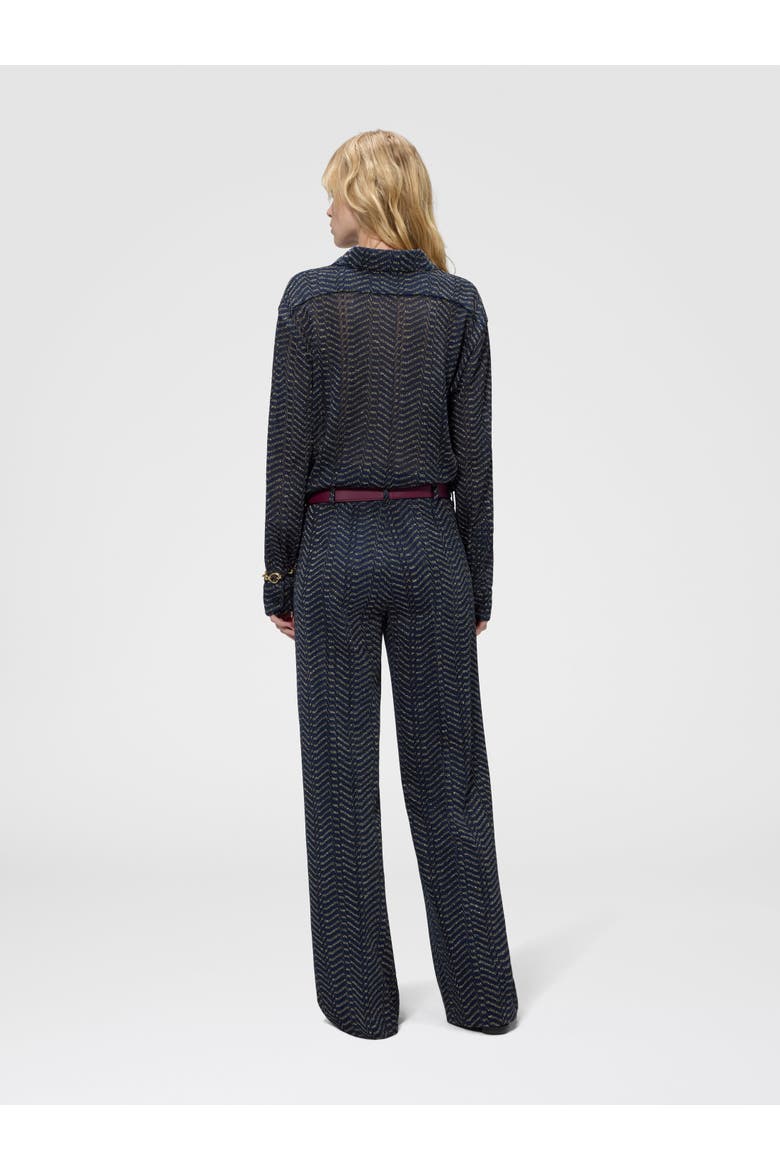 Classic Viscose Lamé Trousers With Greek Key Motif, Alternate, color, Blue& Gold