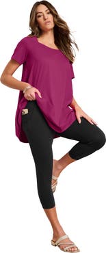 Roaman's Side-Pocket Essential Capri Legging
