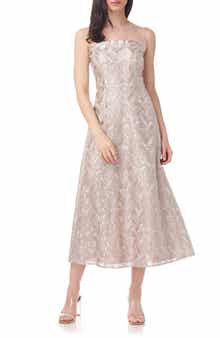 JS Collections Rosie Embroidered Midi Cocktail Dress