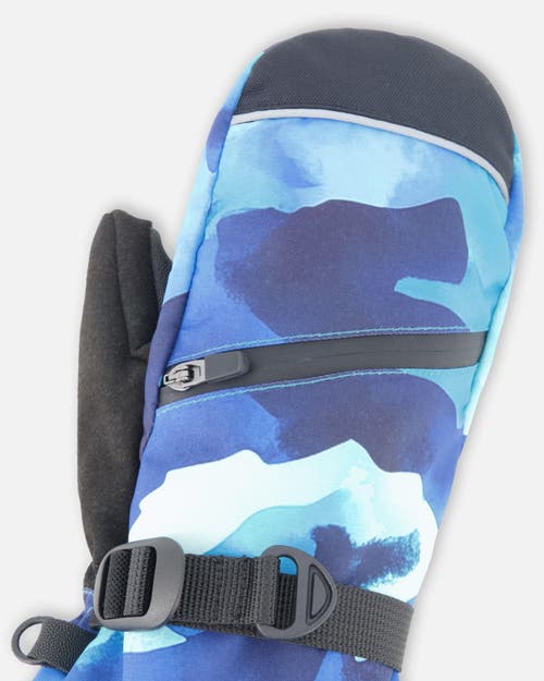 Deux Par Deux Boys Winter Mittens Teknik Camo In Blue