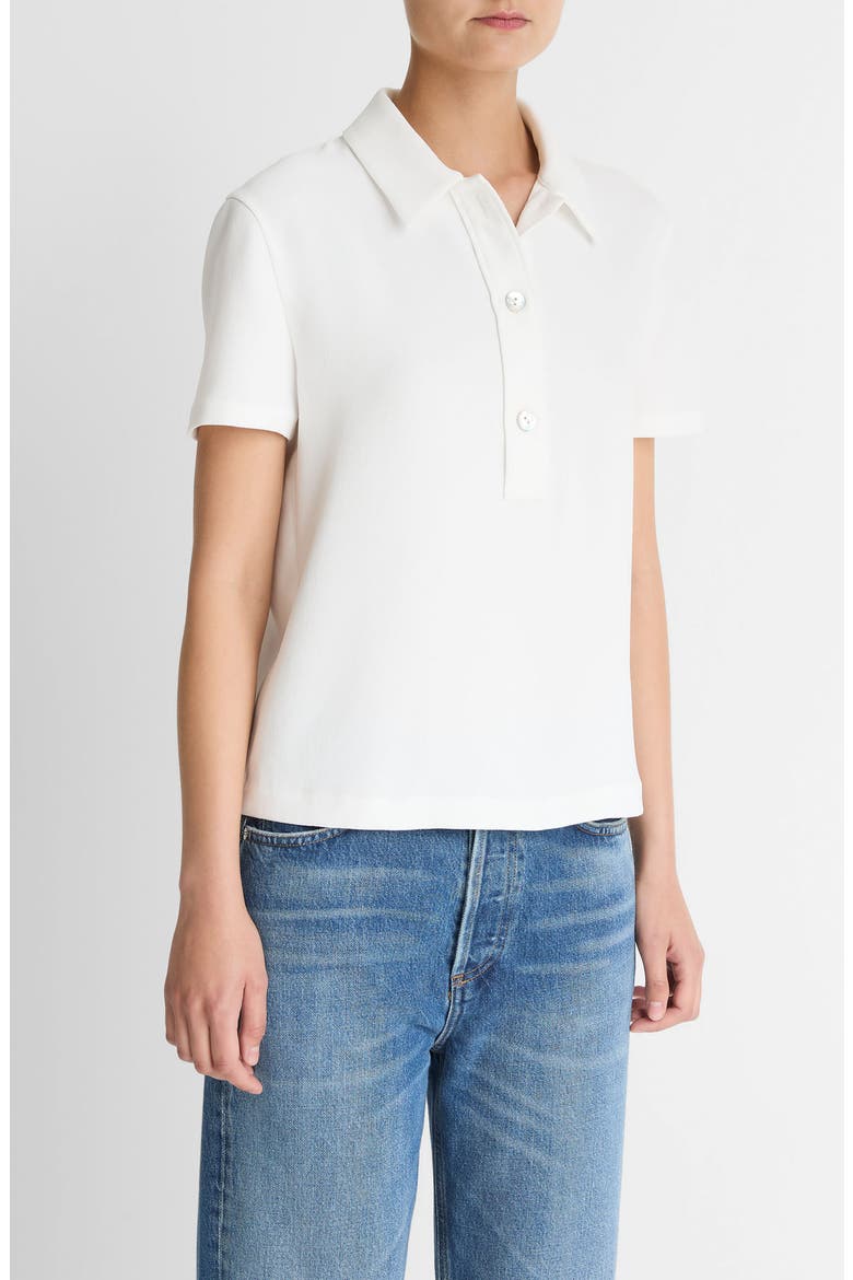 Short Sleeve Crepe Polo Shirt, Alternate, color, OFF WHITE