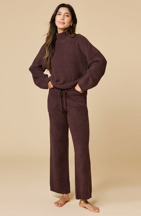 Solid Marshmallow Rib Mock Neck with Long Pant