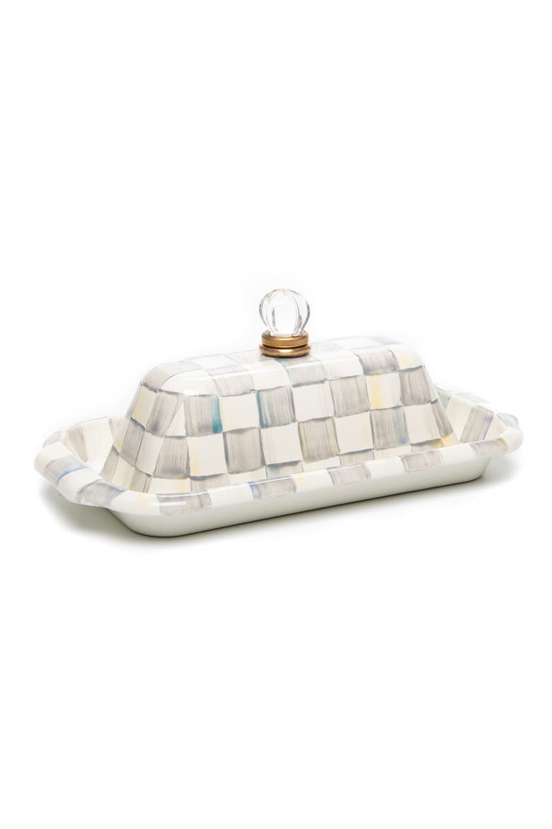 Sterling Check Enameled Steel Butter Box, Main, color, GREY/ WHITE