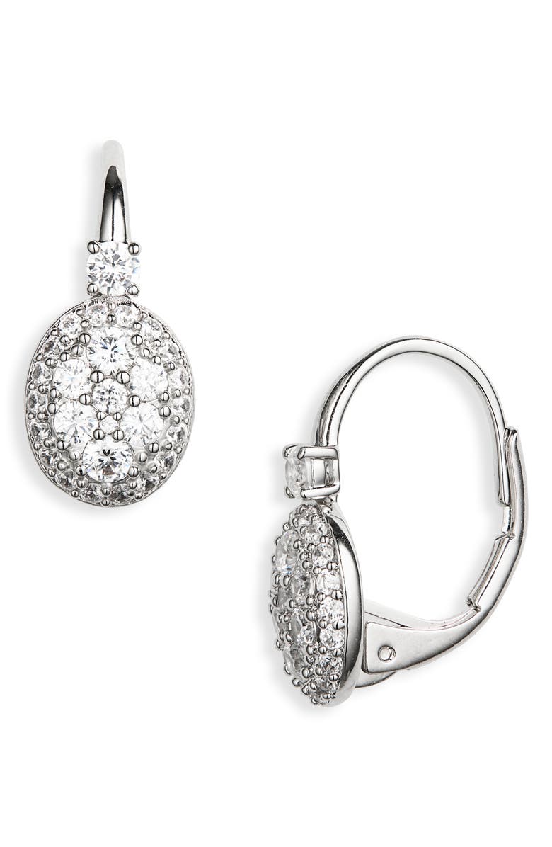Nadri Crushed Pavé Oval Drop Earrings, Main, color, Rhodium