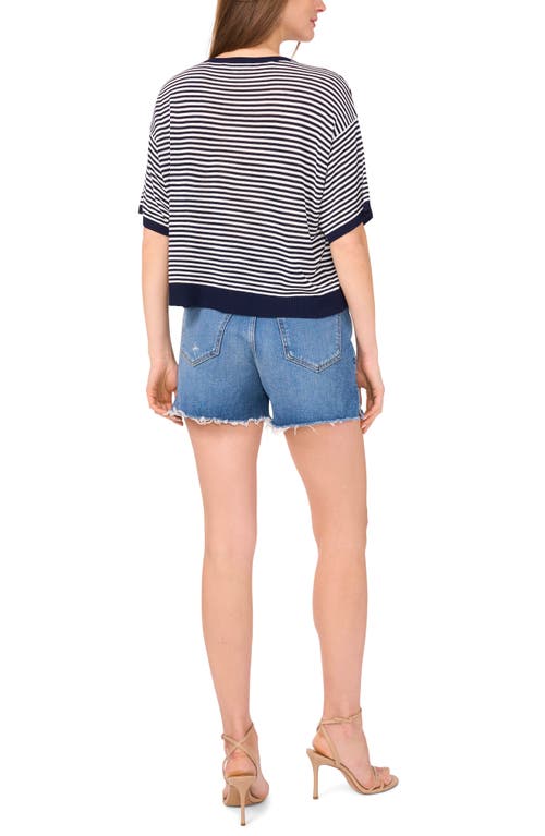Two By Vince Camuto Stripe Elbow Sleeve Sweater In Classic Navy