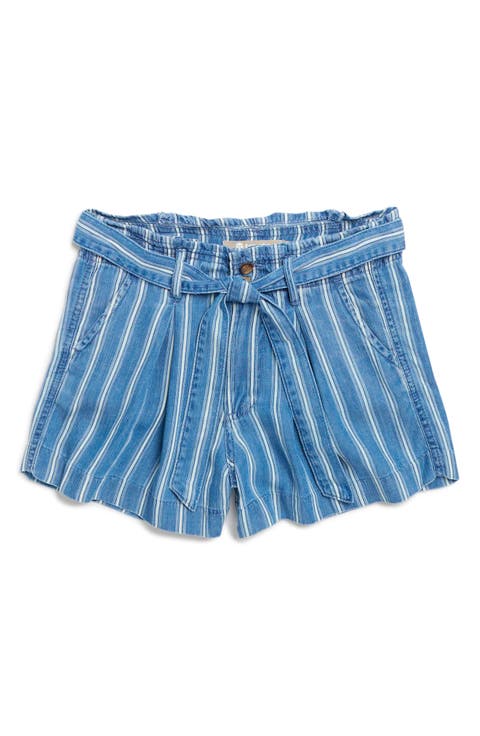 Kids' Railroad Stripe Belted Paperbag Shorts (Big Kid)