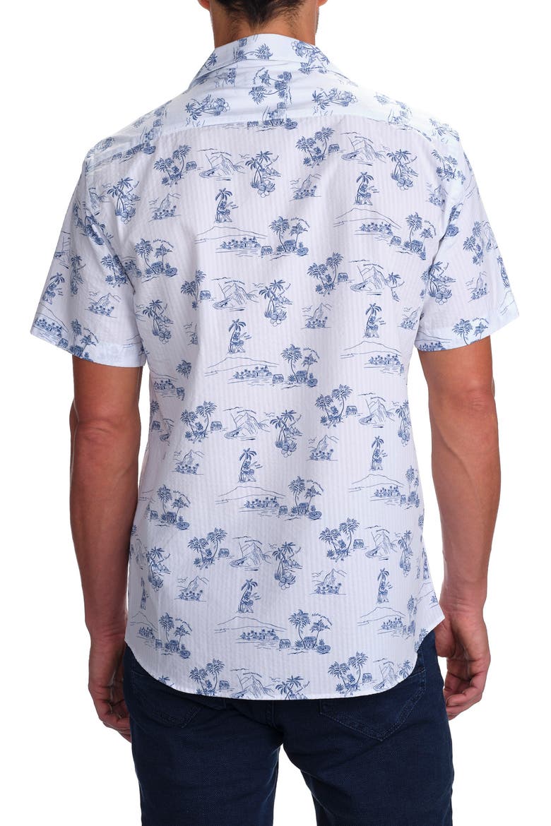 Slim Fit Tropical Island Cotton Seersucker Camp Shirt, Alternate, color, LAKE