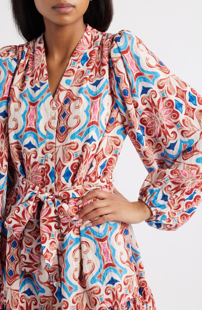 Sam Edelman Tile Print Long Sleeve Minidress, Alternate, color, Pink Multi