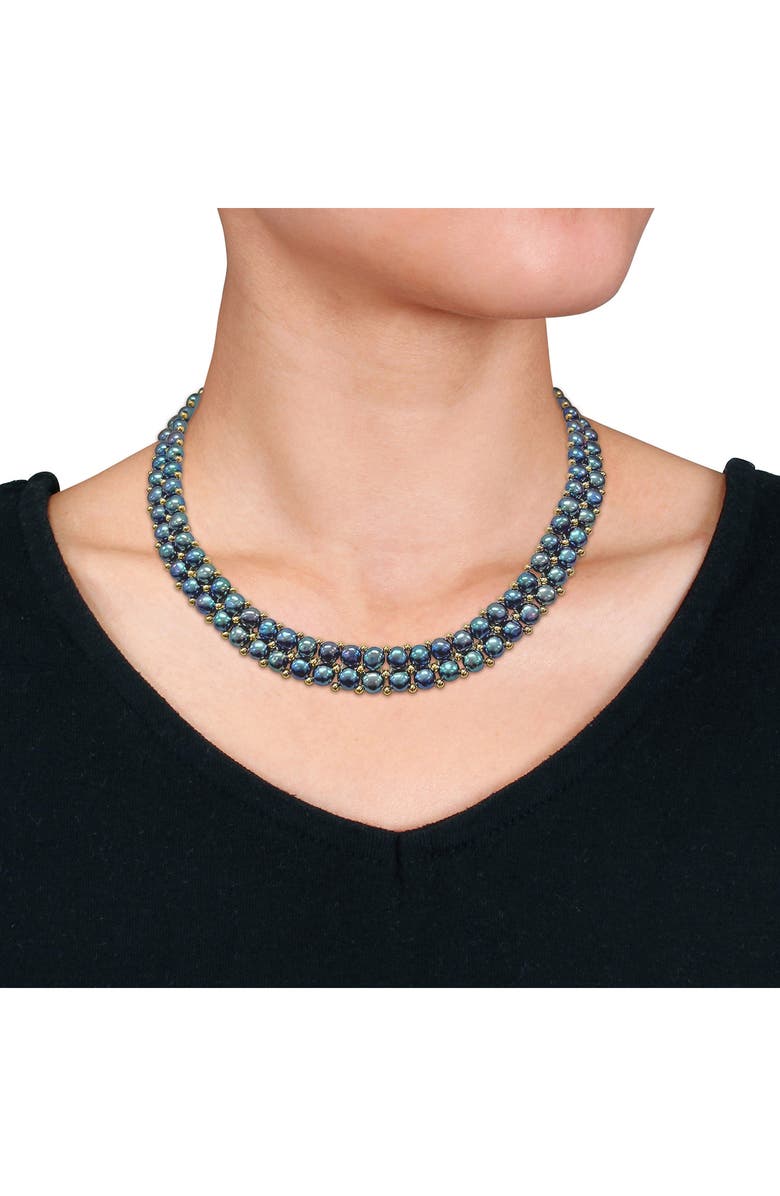 DELMAR Set of 3 Cultured Freshwater Pearl Stud Earrings, Bracelet & Necklace, Alternate, color, Black