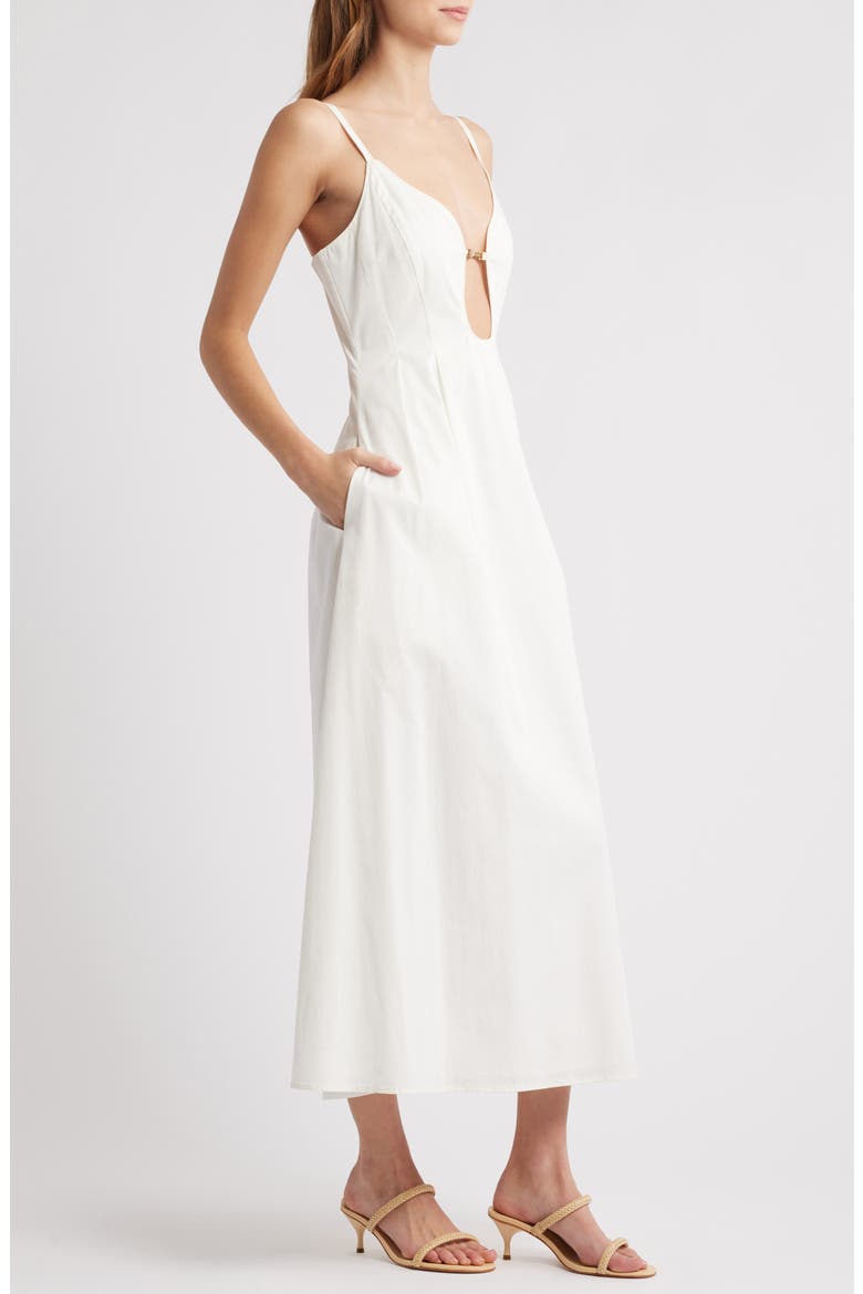 Ellaria Plunge Stretch Poplin Midi Dress, Alternate, color, OFF WHITE