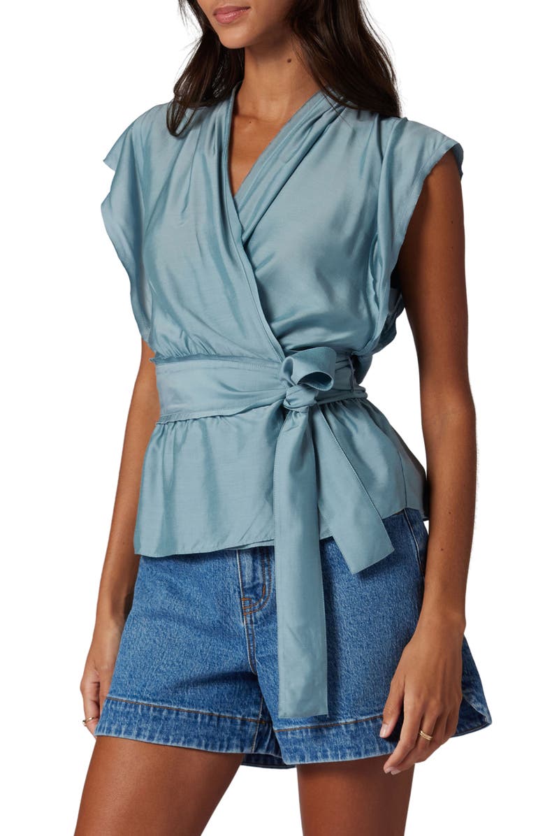 Joie Ashlele Tie Waist Wrap Top, Alternate, color, Citadel