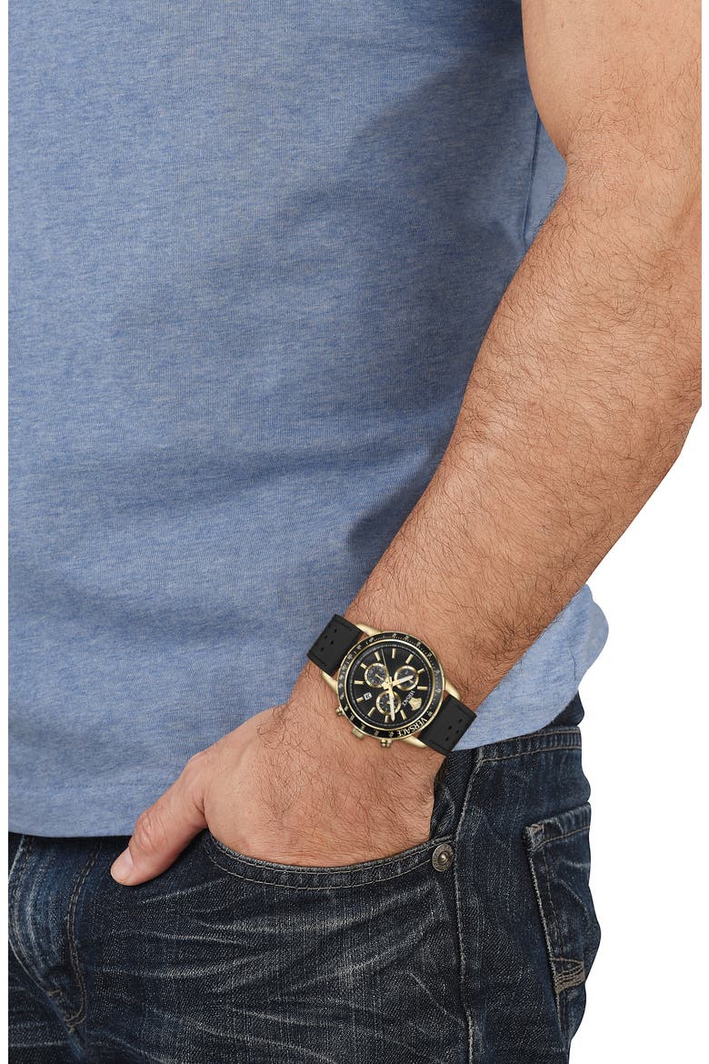 Sport Chronograph Silicone Strap Watch, 44mm, Alternate, color, BLACK/ GOLD