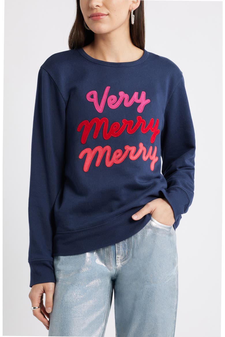 Very Merry Merry Sweatshirt, Main, color, NAVY EMBROIDERY