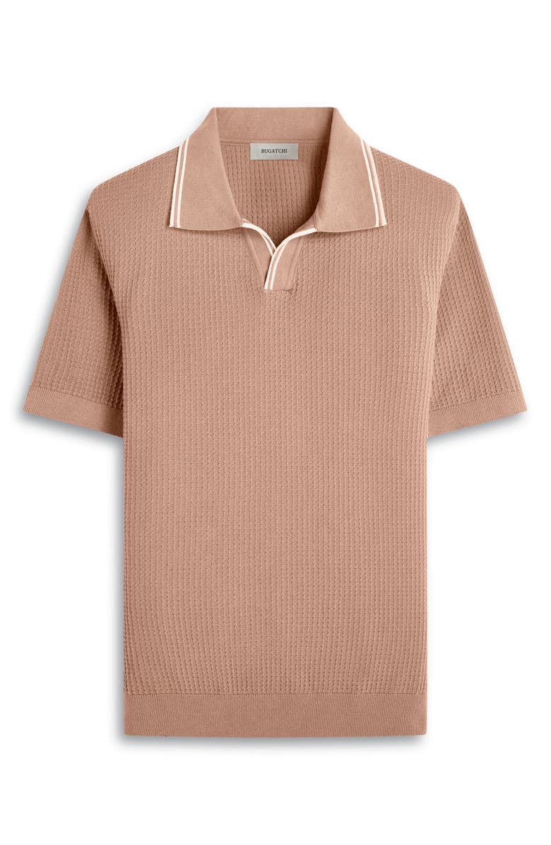 Bugatchi Tipped Johnny Collar Short Sleeve Sweater, Alternate, color, Camel