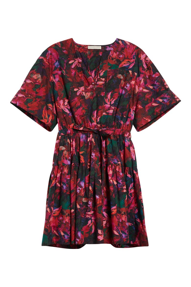 Nadira Floral Print Tie Waist Tiered Minidress, Alternate, color, HIBISCUS