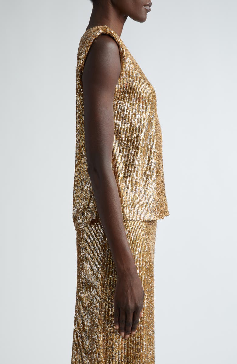 ST. JOHN Sequin Embroidered Sleeveless Knit Top, Alternate, color, Gold