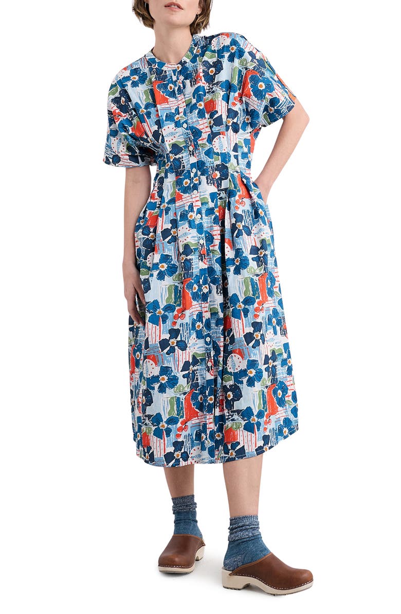 Seasalt Cornwall Lamorna Print Organic Cotton Midi Dress, Main, color, Table Sketch Chalk