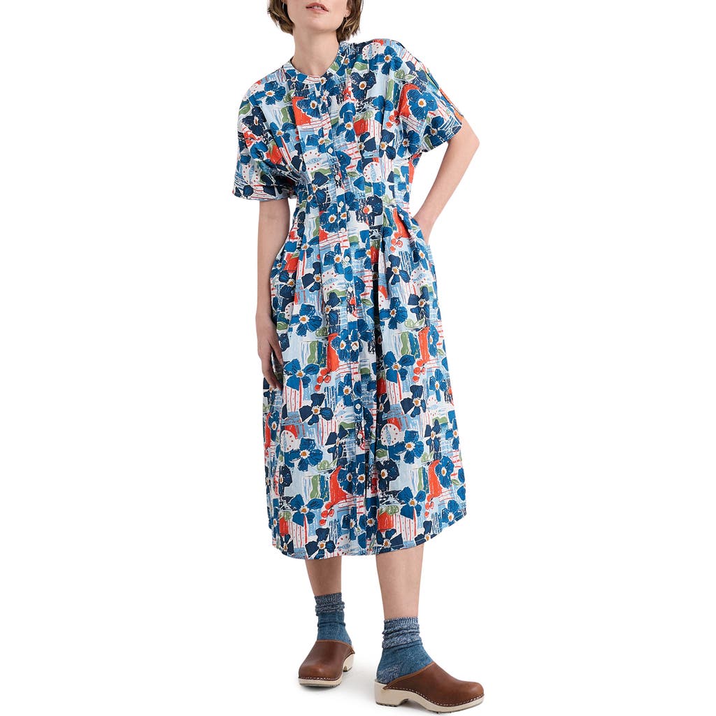 Seasalt Cornwall Lamorna Print Organic Cotton Midi Dress In Blue