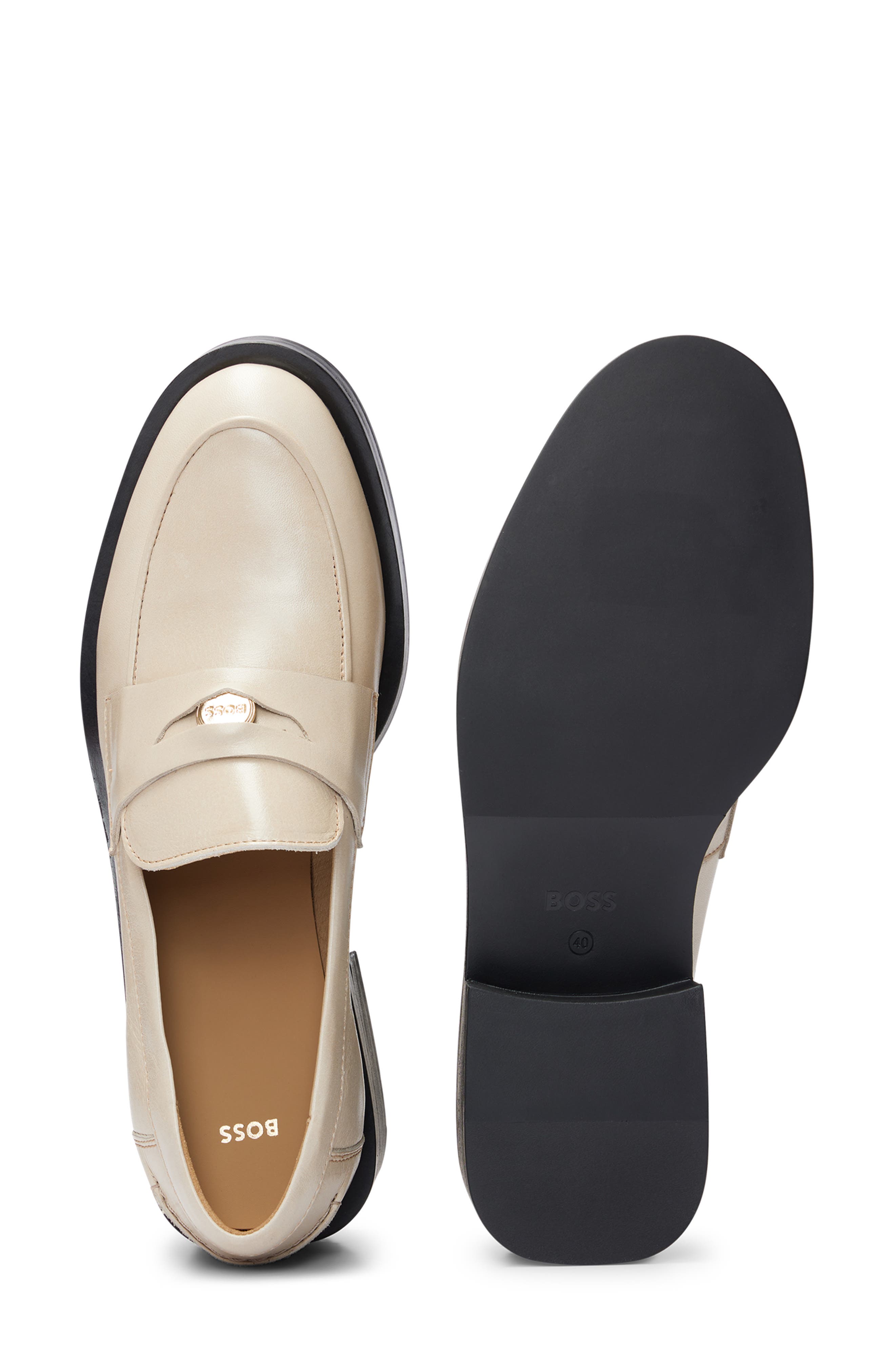 BOSS Iryna Leather Penny Loafer, Alternate, color, Beige