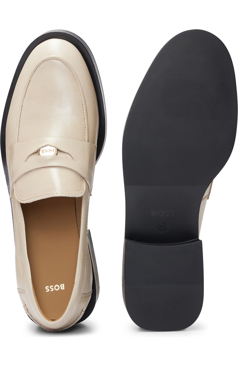 BOSS Iryna Leather Penny Loafer, Alternate, color, Beige