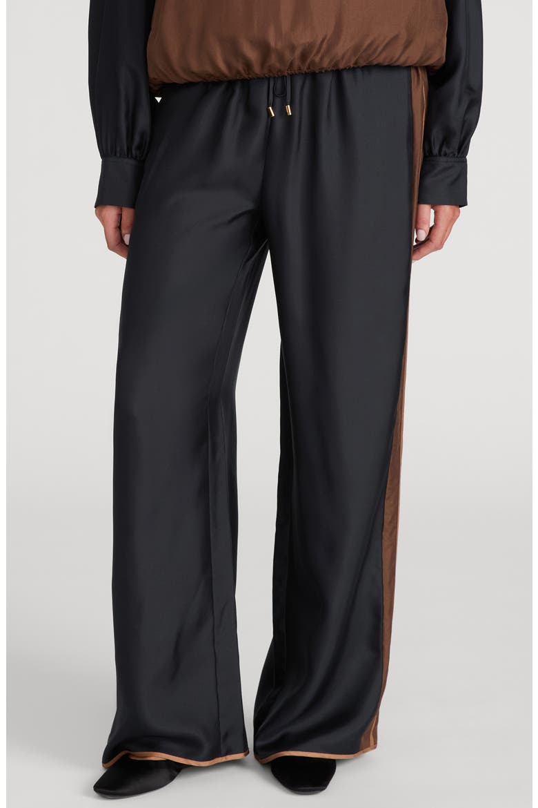 x The Ritz Paris Silk Wide Leg Varsity Pants, Main, color, DARK NAVY MULTI