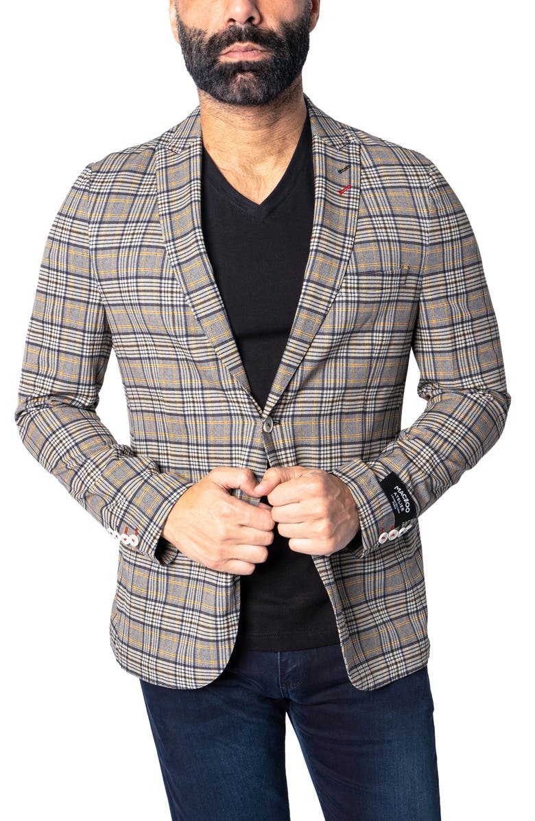 Maceoo Descartes Unconstructed Plaid Coted Ivoire Yellow Blazer, Alternate, color, Yellow
