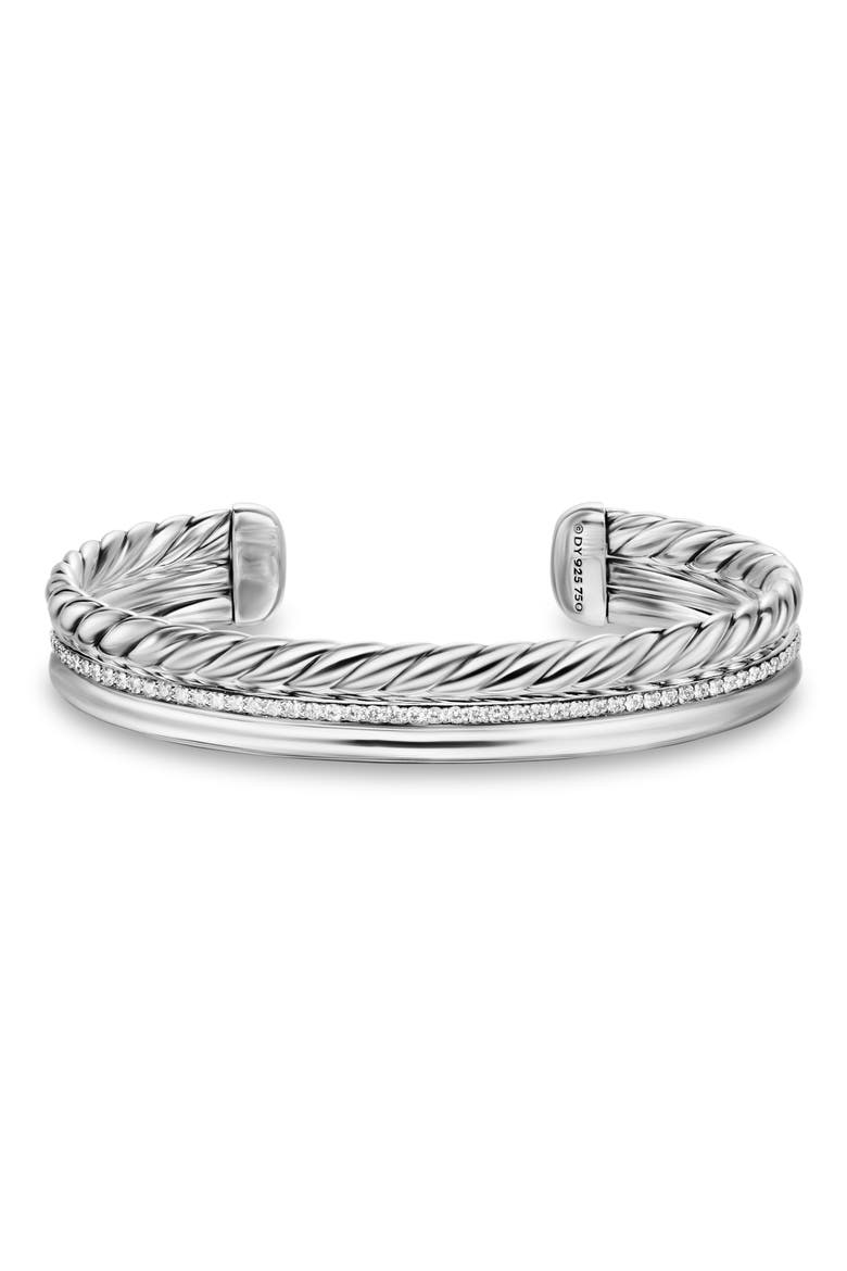 DY Mercer® Three Row Cuff Bracelet in Sterling Silver with Diamonds, 10mm, Alternate, color, DIAMOND