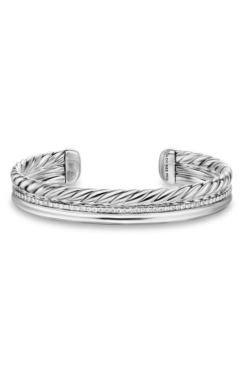 David Yurman DY Mercer<sup>®</sup> Three Row Cuff Bracelet in Sterling Silver with Diamonds, 10mm, Alternate, color, Silver/ Diamond