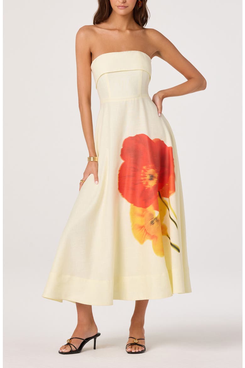 Ximena Placed Floral Strapless Dress, Alternate, color, RED YELLOW FLORAL