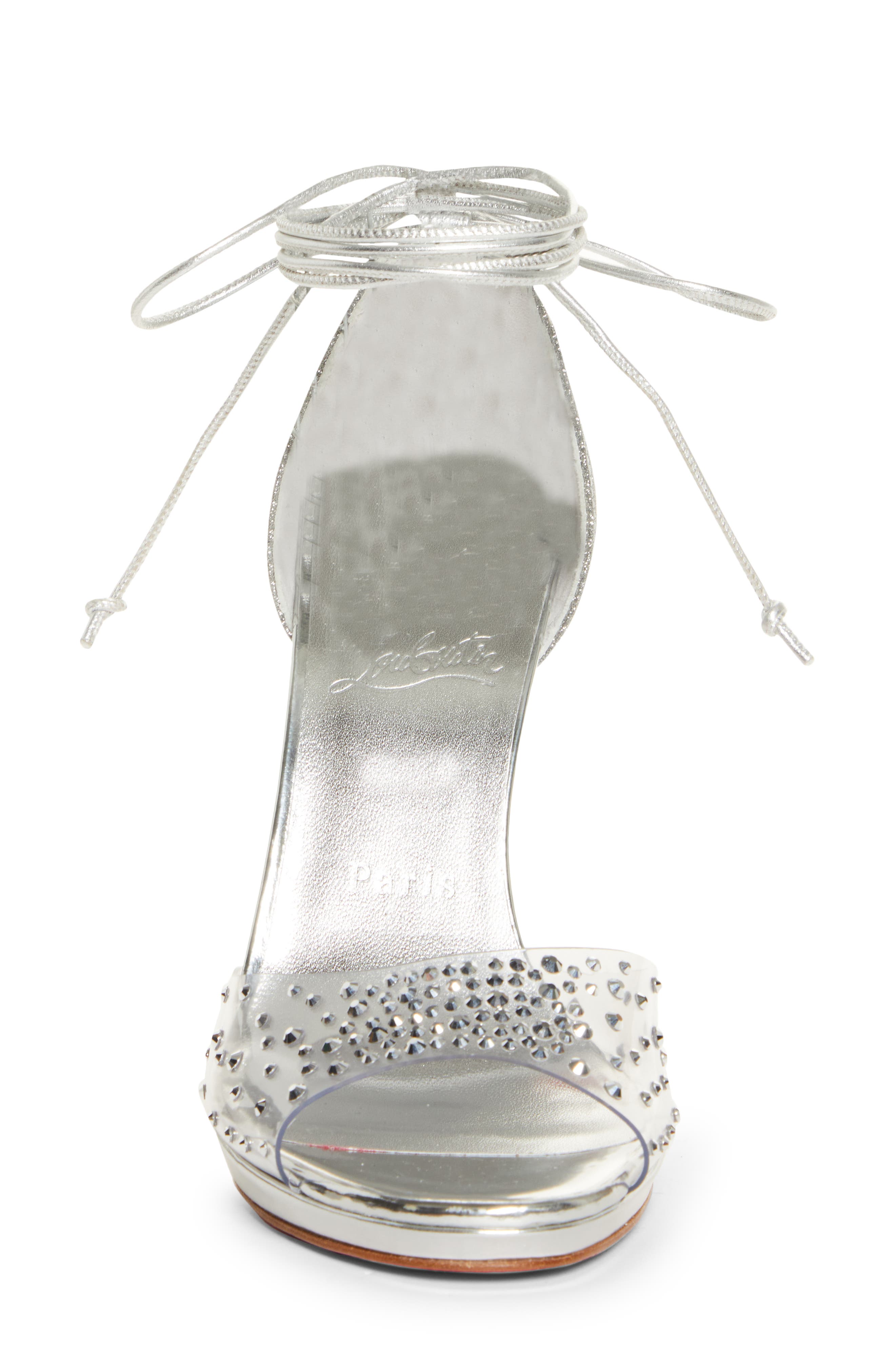 Degratina Crystal Embellished Ankle Tie Sandal, Alternate, color, VERSION SILVER