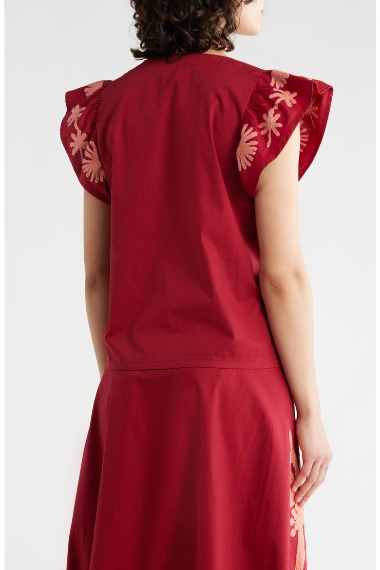 Ruffle Sleeve Embroidered Crop Top, Alternate, color, SUMMER ROSE/ GRANITE PINK