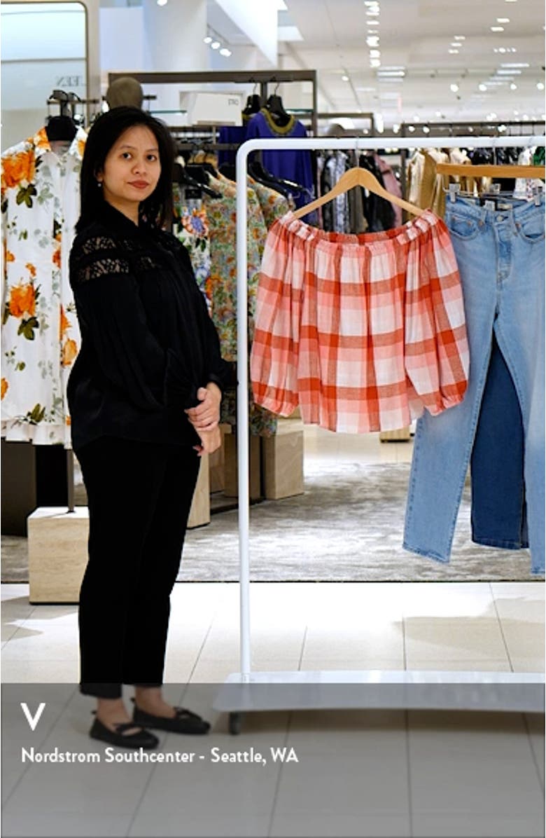 Check Off the Shoulder Linen Blend Top, sales video thumbnail
