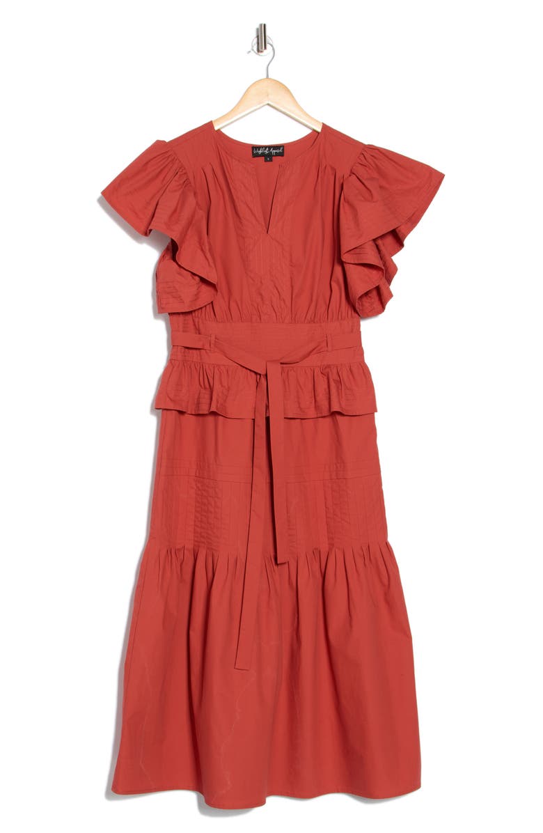 WISHLIST Cotton Flutter Sleeve Midi Dress, Alternate, color, Tandori Spice