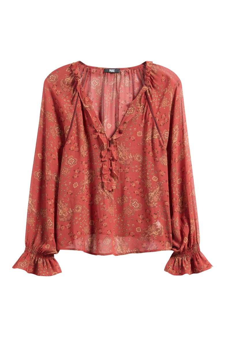 Alison Tie Neck Silk Top, Alternate, color, CARMINE RED MULTI