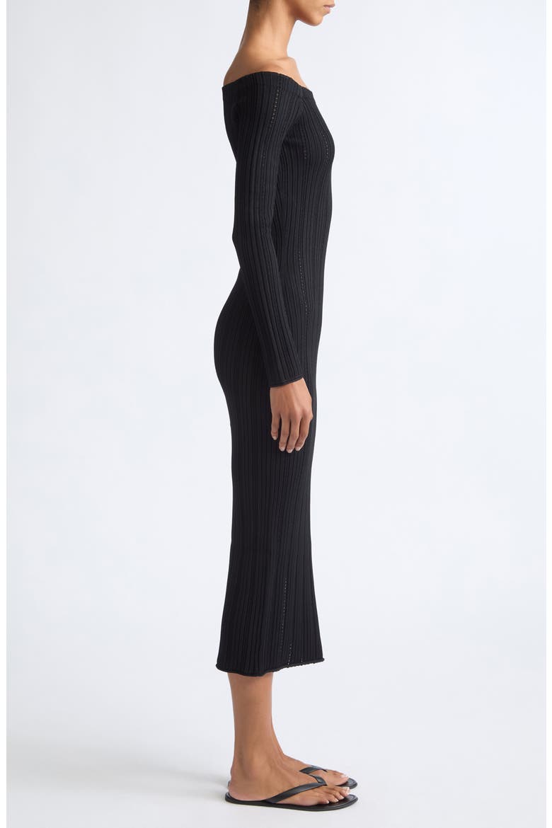 Open Rib Long Sleeve Midi Dress, Alternate, color, BLACK
