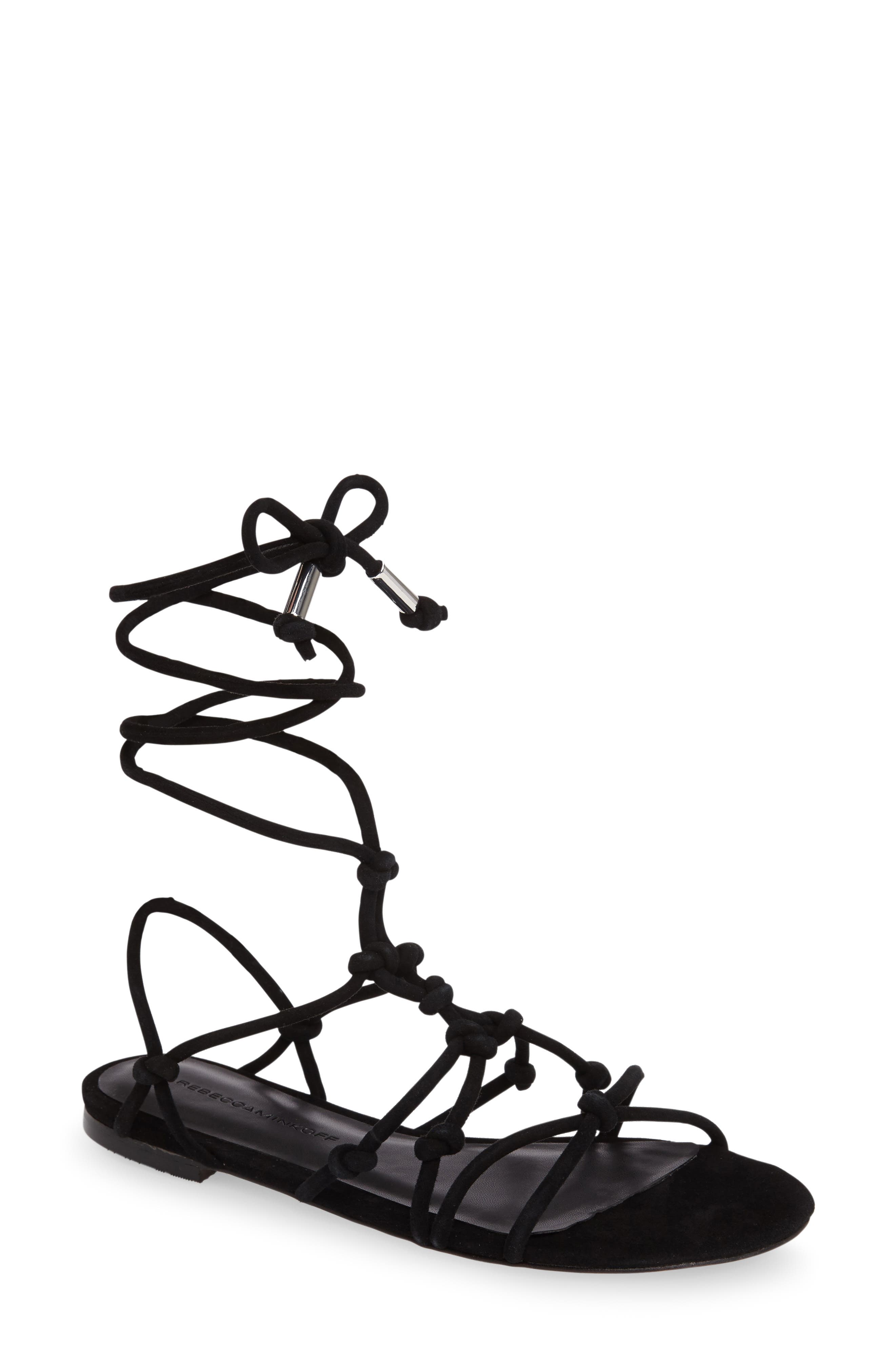 Rebecca Minkoff Elyssa Lace-Up Flat Sandal, Main, color, 