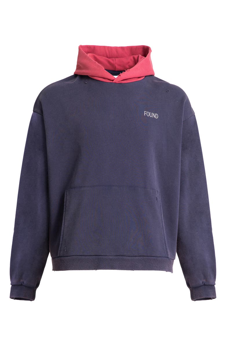 FOUND Distressed Logo Print Cotton Hoodie, Alternate, color, 