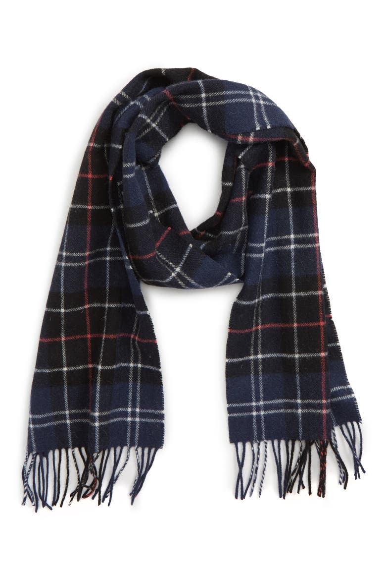 Tartan Wool Scarf, Main, color, NAVY/ RED
