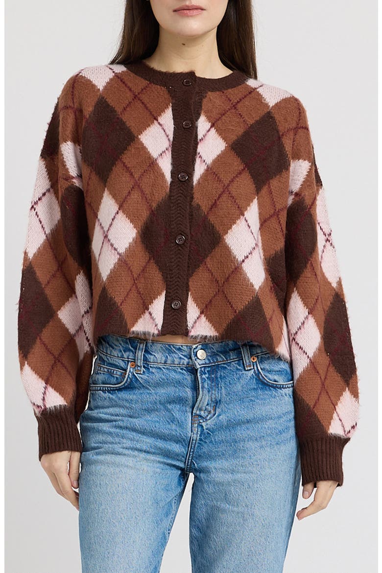 Brooke Argyle Cardigan, Main, color, BROWN PINK BURGUNDY