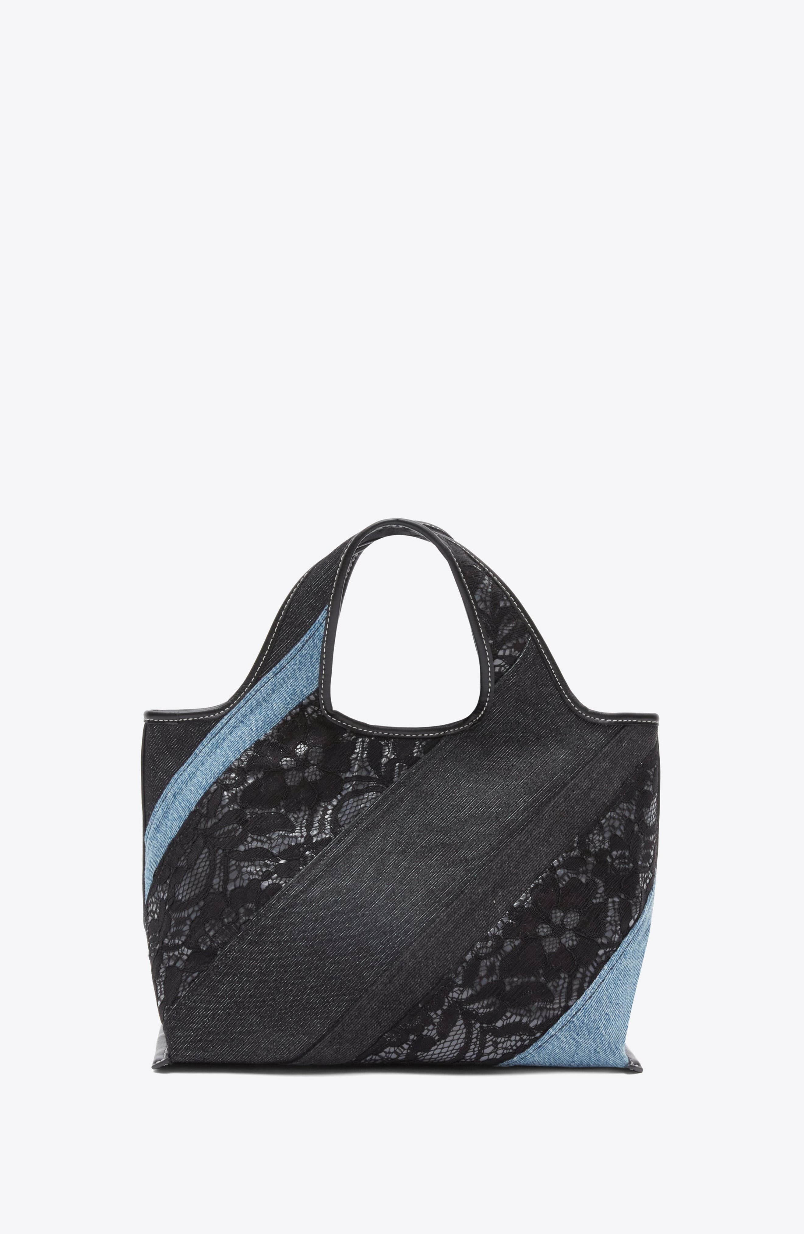 Lace Patchwork Mini Market Tote, Main, color, Black
