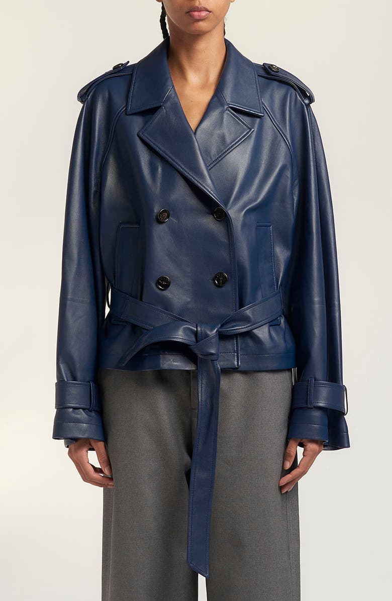 Marni Crop Leather Trench Coat, Main, color, 