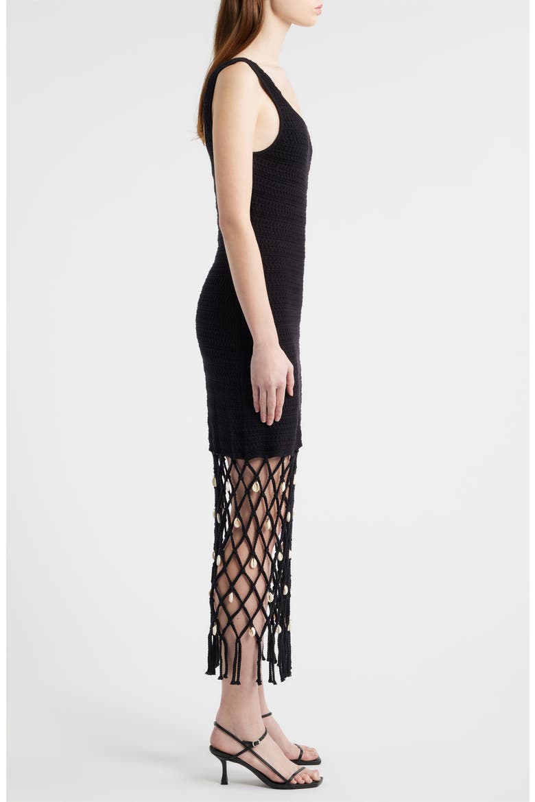 Nastia Shell Embellished Cotton Blend Cover-Up Dress, Alternate, color, BLACK