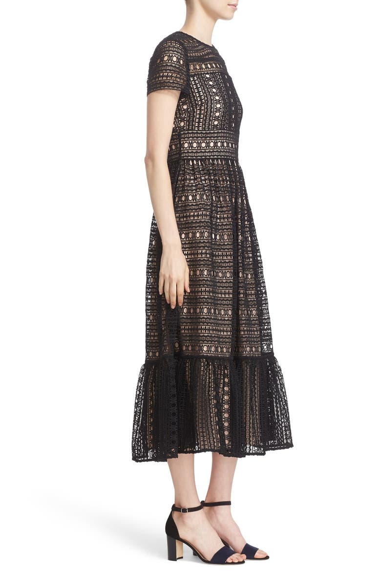 lace midi dress, Alternate, color, BLACK