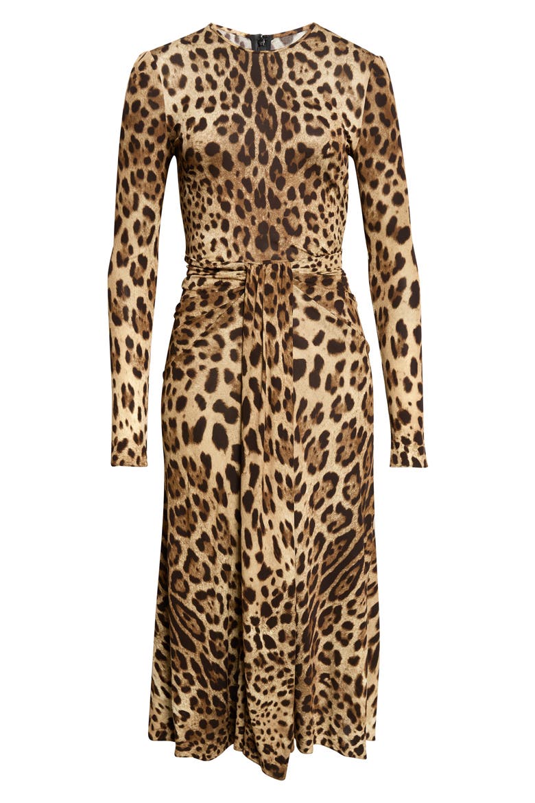 Leopard Print Long Sleeve Midi Dress, Main, color, LEO NEW