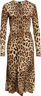 Dolce&Gabbana Leopard Print Long Sleeve Midi Dress