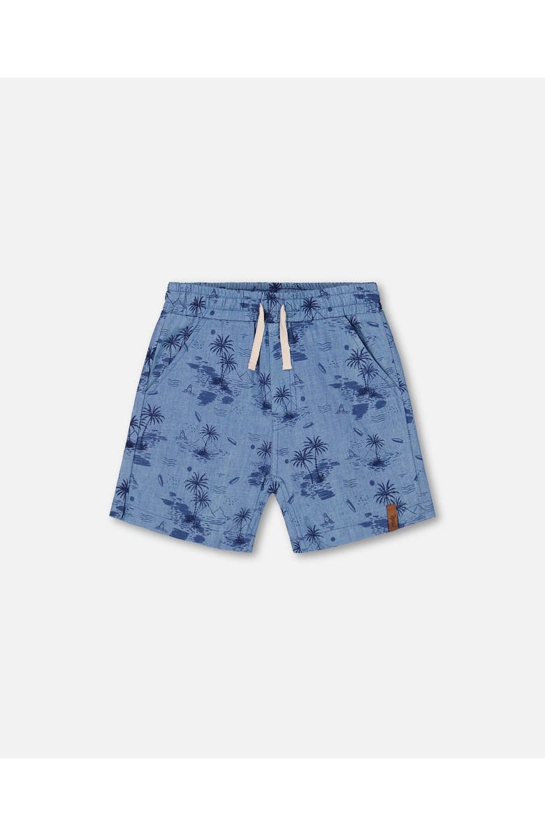 Deux par Deux Boy's Printed Chambray Short Pale Blue And Navy, Main, color, 